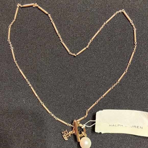Ralph Lauren Initial and Pearl Charm Necklace (16") - Picture 1 of 5